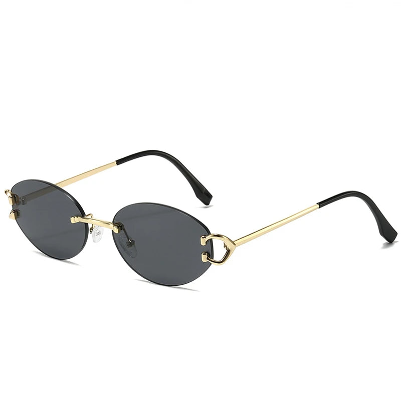Lunettes de soleil ovales de marque de luxe pour hommes, petites lunettes de soleil carrées en métal sans monture pour femmes, verres dégradés, lunettes d'extérieur UV400
