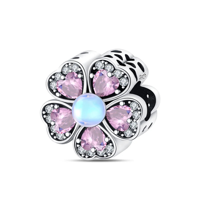 Springtime 925 Silver Gem Butterfly Dragonfly Flowers Charms Pendant Fit Pandach 925 Original Bracelets DIY Little Fresh Jewelry