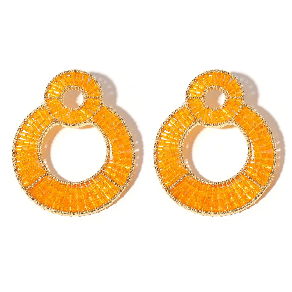 AENSOA Luxury Colorful Crystal Beaded Double Round Drop Earrings for Women Gold Color Metal Dangle Earrings Handmade Jewelry