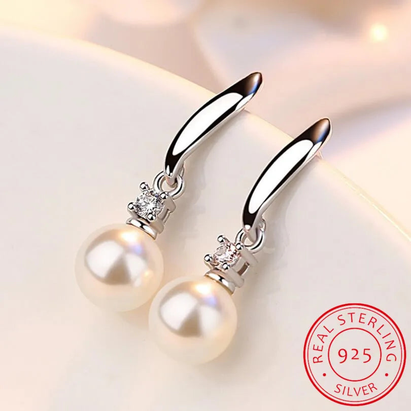 Real 925 Sterling Silver Zircon Bead Freshwater Pearl Stud Earrings for Women Trendy Fine Jewelry Minimalist Accessories