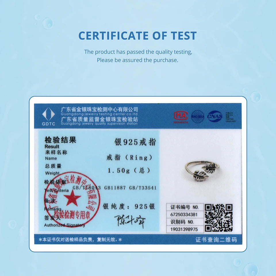 BAMOER Solid 925 Sterling Silver Leaves Ring Adjustable Stacking Finger Ring, Beautiful Leaf Jewelry For Women BSR671-E