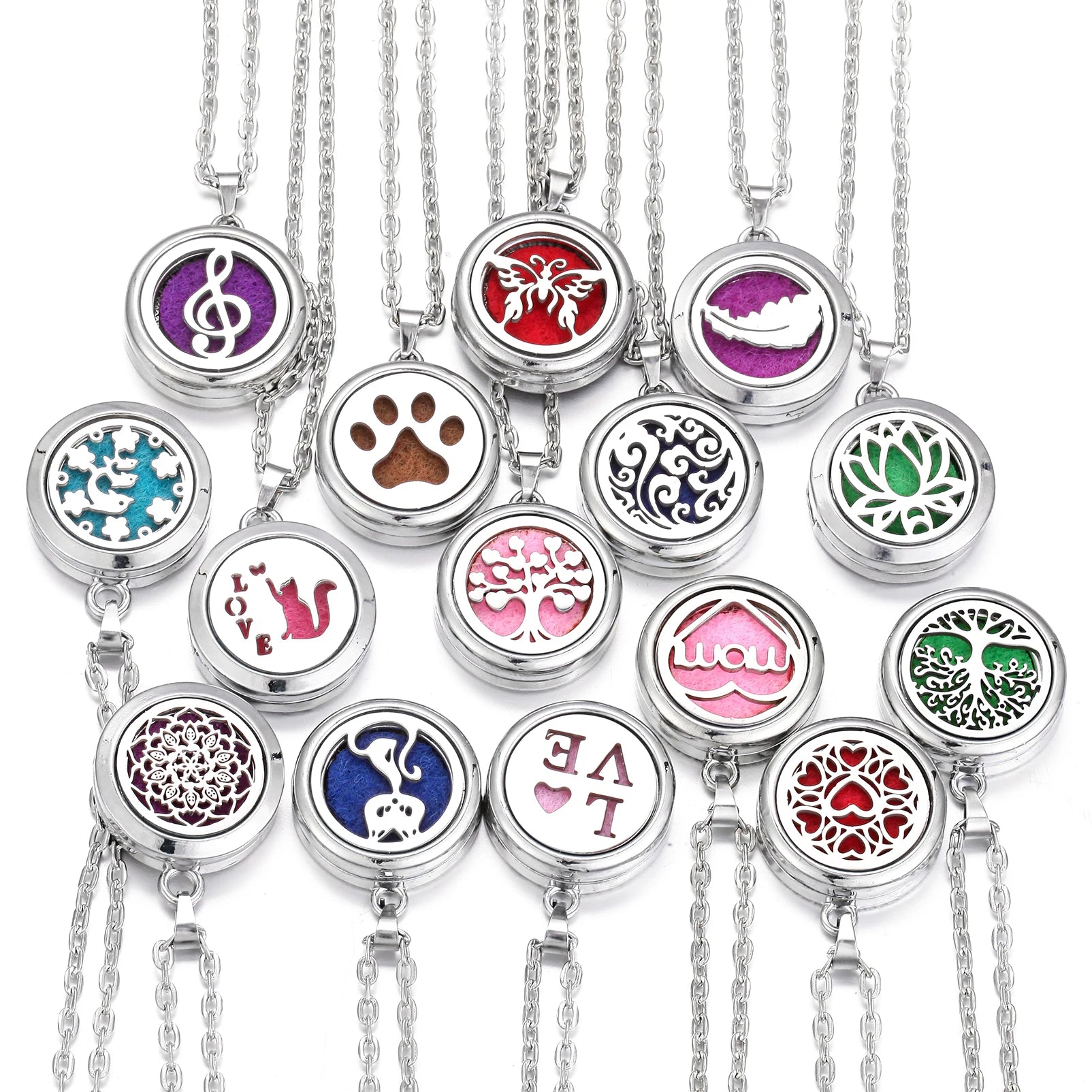 10pcs/lot Aromatherapy Stainless Steel Essential Oil Diffuser Necklace Open Magnetic Perfume Locket Pendant Necklaces for Women