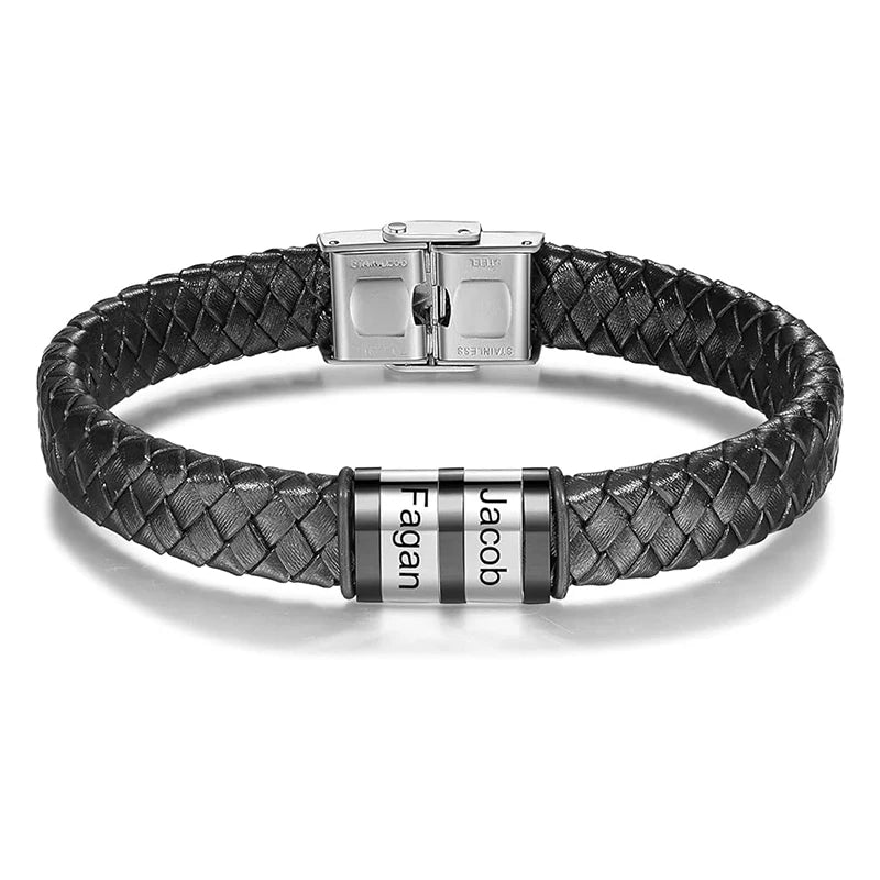 Personalized Bracelets for Men Custom Men's Name Bracelets Braid Leather Bracelet with 1-5 Names Engraved Personalized Gift for