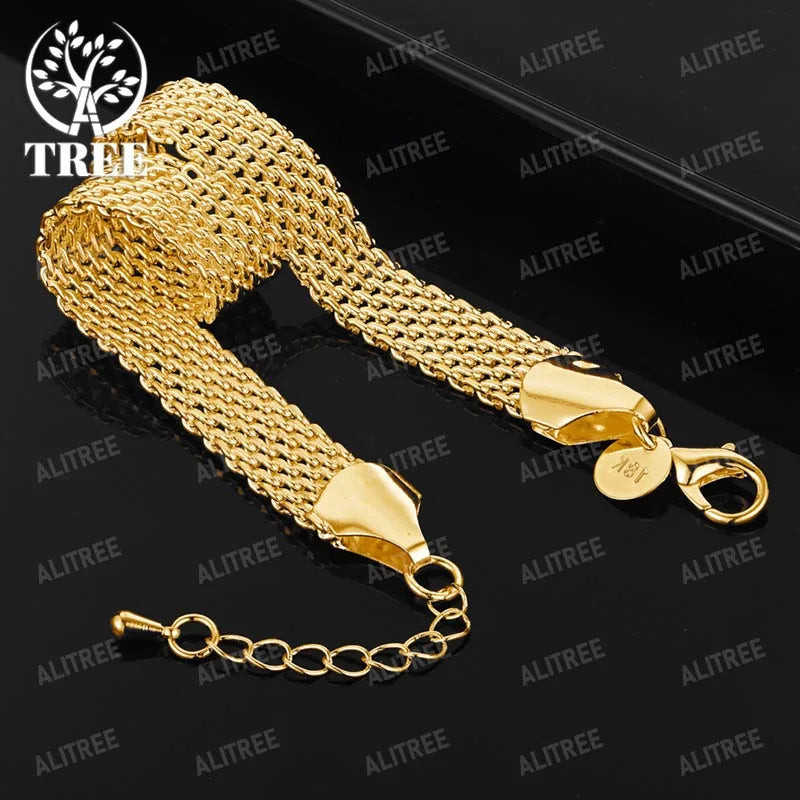 ALITREE 18K Gold Watchband Bracelet Gift For Woman Man Birthday Party Wedding Engagement Jewelry Width 10mm Chain