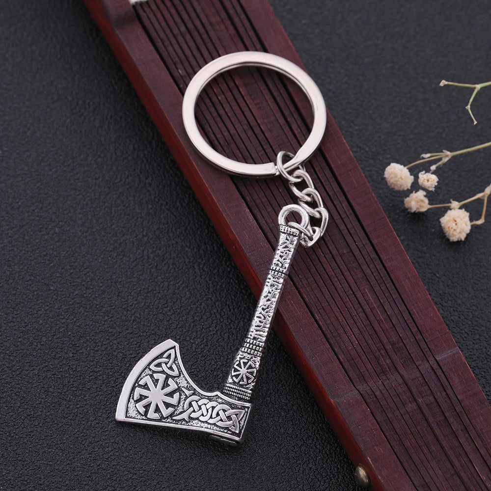 Porte-clés pendentif hache viking Dreamtimes en acier inoxydable, rune celtique vintage, bijou protecteur pour homme, cadeau en gros