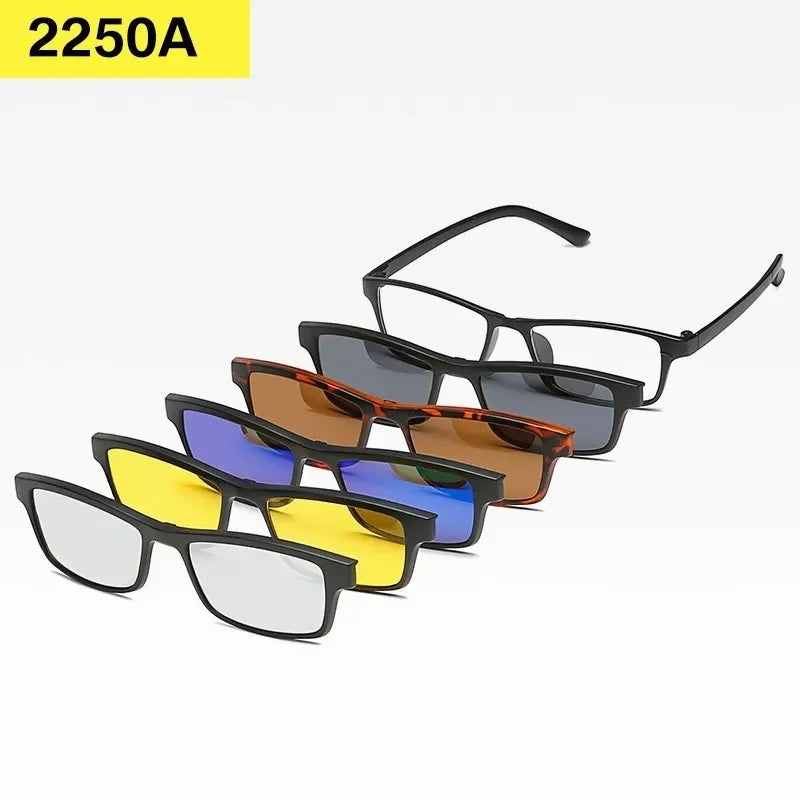 6 In 1 Custom Men Women Polarized Optical Magnetic Sunglasses Clip Magnet Clip on Sunglasses Polarized Clip on Sun Glasses Frame