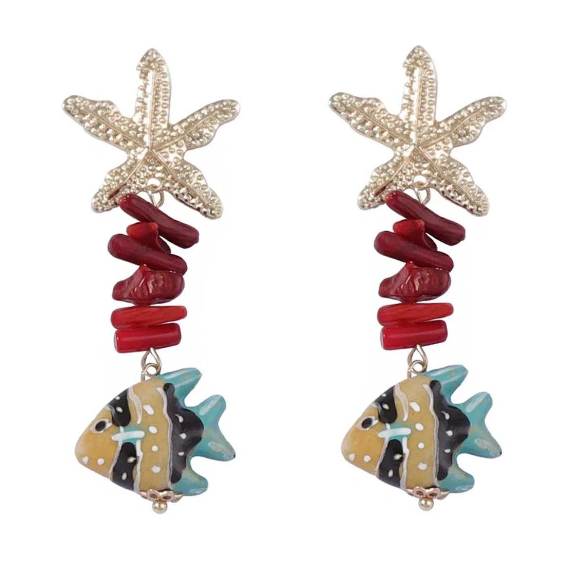 2025 New Alloy Sea Star Conch Colored Fish Long Earrings