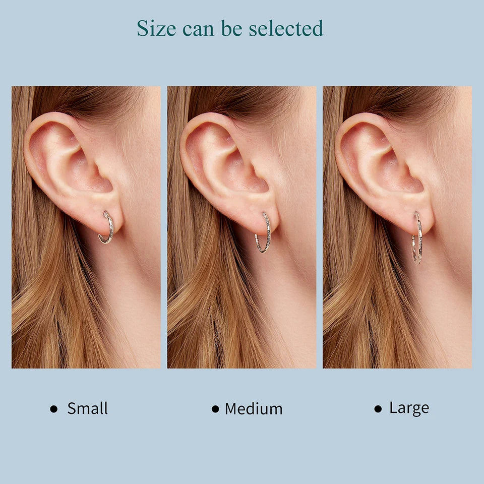 BISAER 925 Sterling Silver Frost Classic Circle Big Hoop Earrings Hypoallergenic Trendy for European Style Woman Fine Jewelry