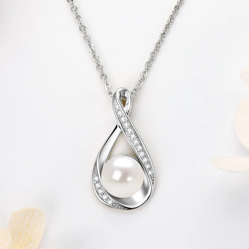 OXTAO Infinity Pendant Necklace 9mm Natural Freshwater Pearl Female Jewelry 925 Silver Moissanite Necklaces Wedding Gifts GRA
