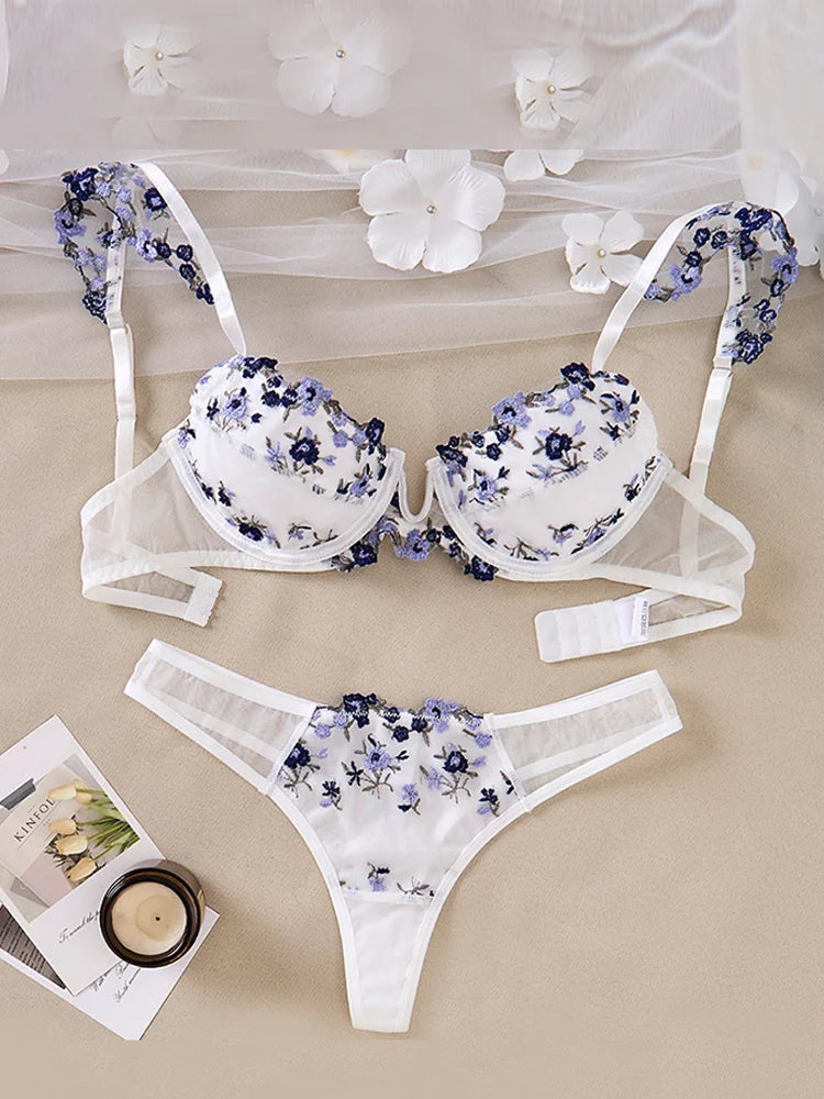 Lingeries Sexy Set Floral Embroidery Push Up Lingerie See through Bra Sets 2pcs Lady Fancy Underwear Delicate Intimate Lingerie - Madeinsea©