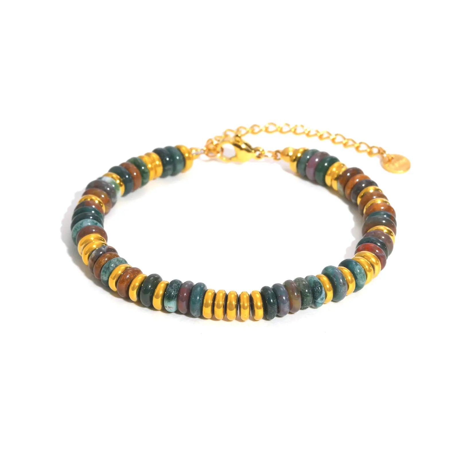 Vnox Multicolor Natural Stone Women's Bracelet Stainless Steel Gold Plated Flat Bead Chain Bracelet Female Jewelry Accessories