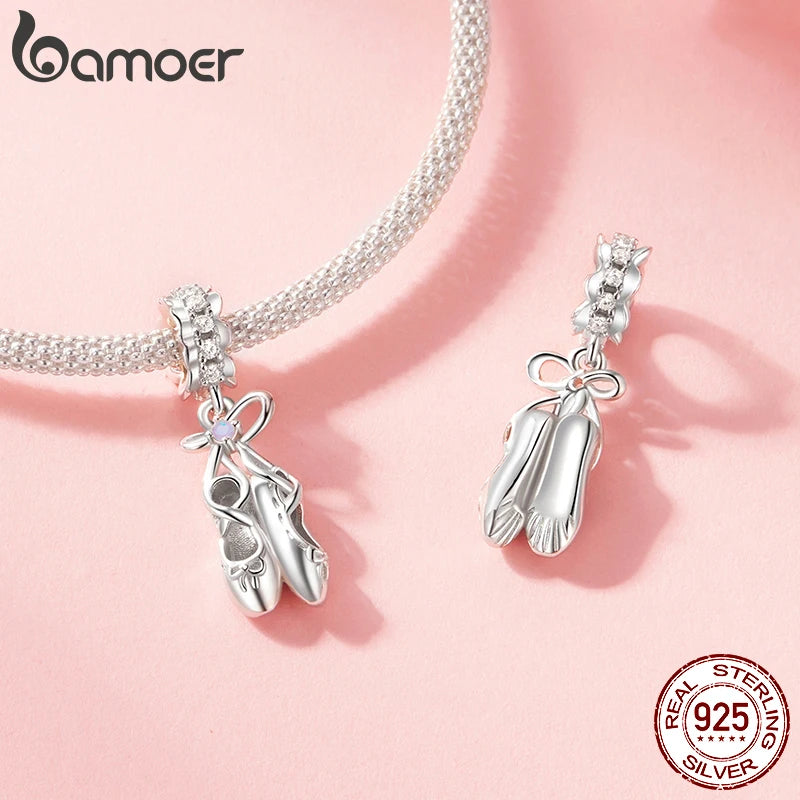 BAMOER Solid 925 Sterling Silver Ballet Shoe Charm Bead fit Original Bracelet & Necklaces Jewelry DIY bamoer Charm SCC2937