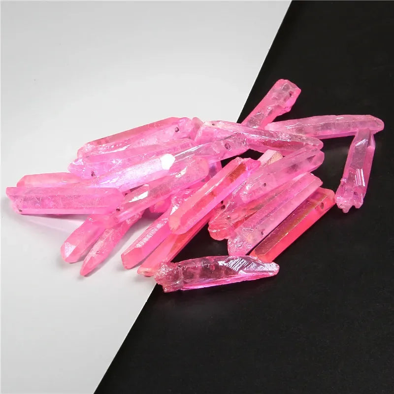 Natural Quartz Stick Beads Top Drilled Rainbow Crystal Loose  Point Beads For Jewelry DIY Healing Hairpin Wedding Halloween Gift