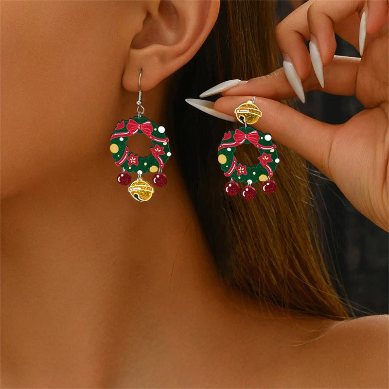 Christmas Gingerbread Man Santa Claus Asymmetrical Dangle Earring for Women Cute Xmas Hat Dog Kitten Acrylic Earrings Jewelry