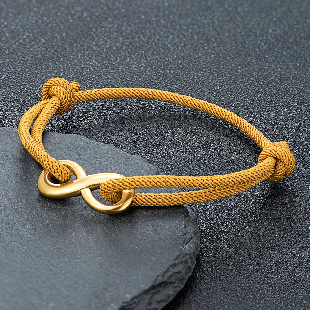 MKENDN Modisches, vergoldetes Edelstahl-Unendlichkeitsarmband für Männer und Frauen, verstellbares Seilarmband, Paar-Schloss-Schmuck