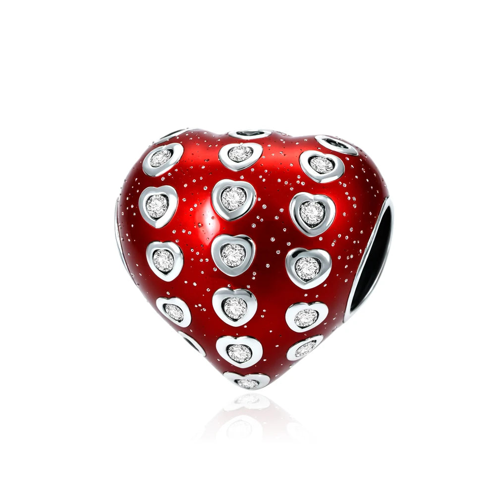 New 925 Silver Red Color Charm Strawberry Bee perfume Dream Catcher Apple Bead Fit Original Bracelet Jewellery Gift red heart