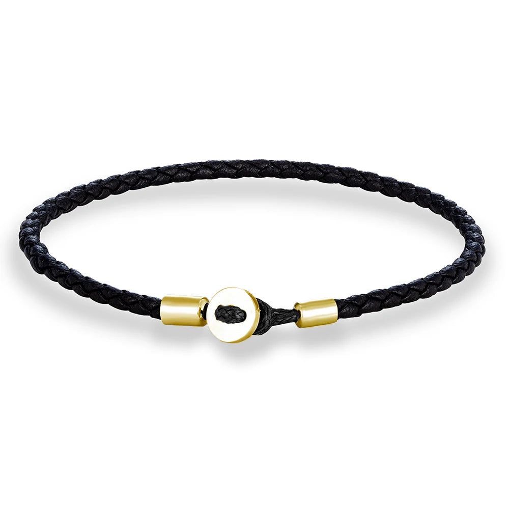 MKENDN Simple Style Gold Color Stainless Steel Button Braided Leather Bracelet For Men Women Couple Jewelry Gifts Homme