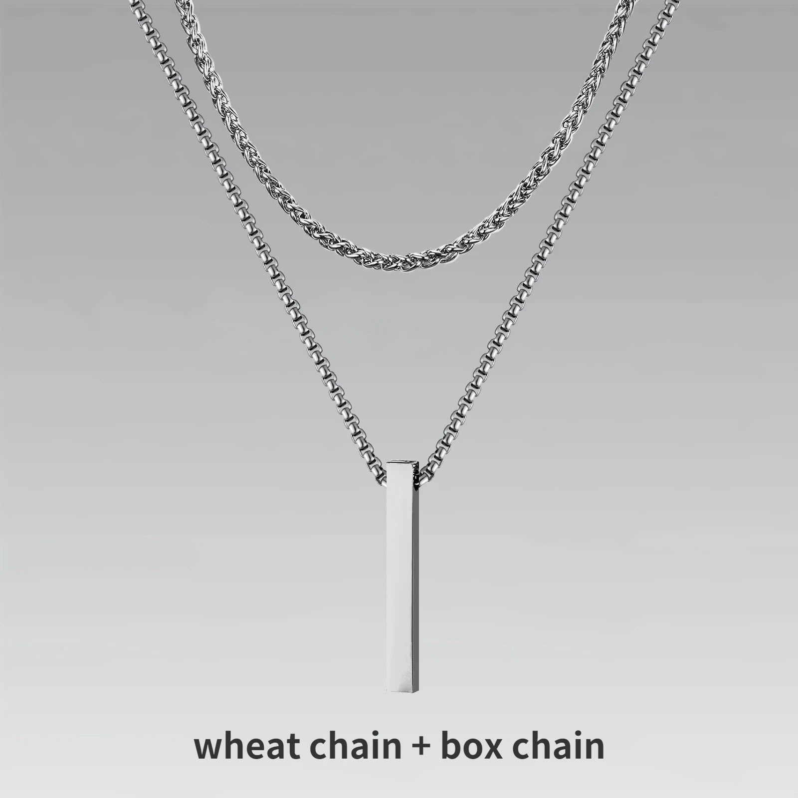 Vnox 3D Vertical Bar Necklaces for Men, Layering Stainless Steel Geometric Pendant, Layered Wheat Rope Cuban Chain, Boy Collar