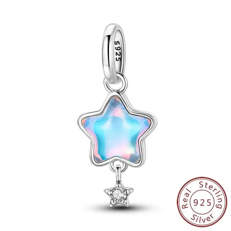 925 Sterling Silver Purple Heart Moon Planet Charm Pendant Beads Fit Charms Silver Original Bracelet for Women Jewelry