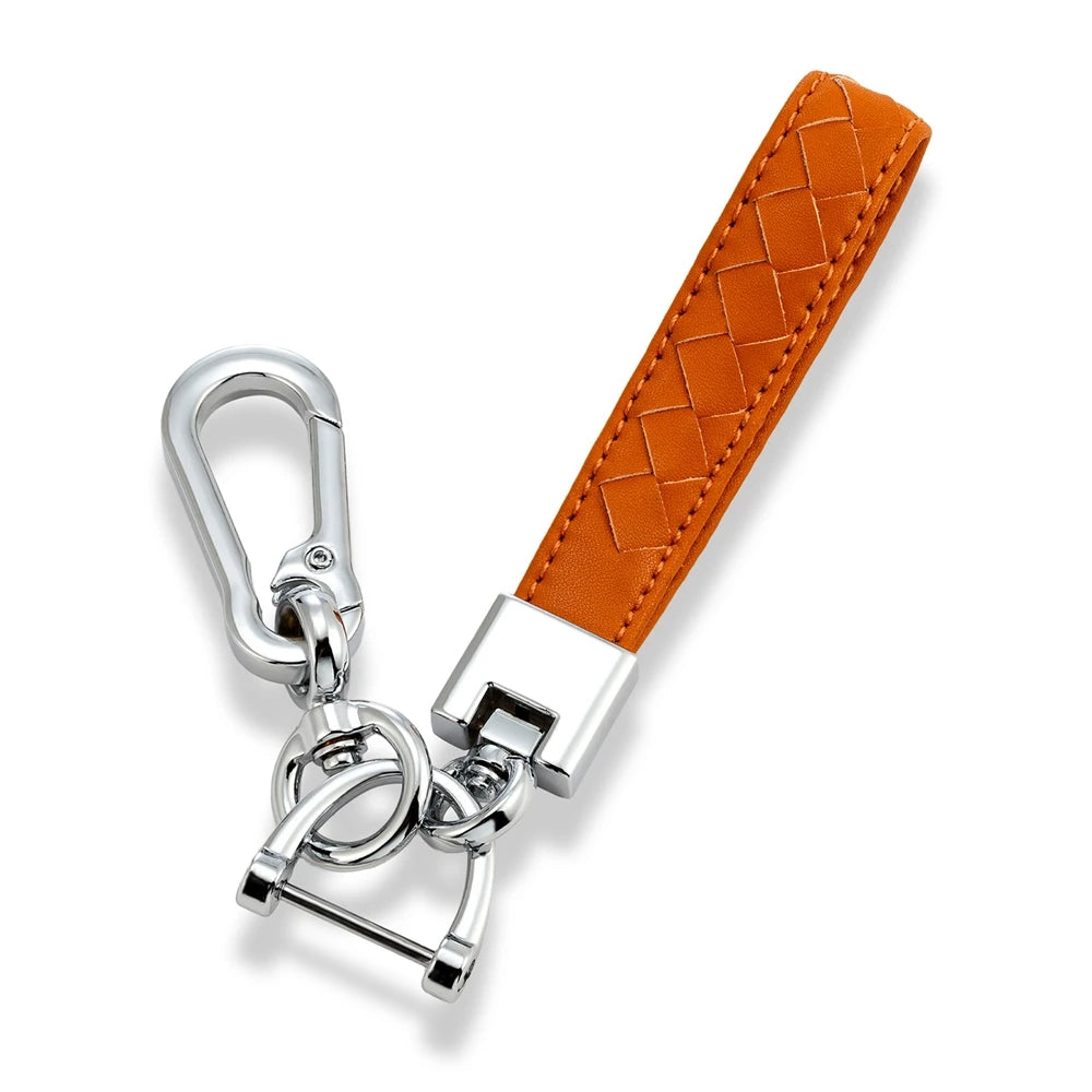 MKENDN Metal Key Chain With Keyring Handmade Woven Leather Rope Car Key Holder Friendship Gift For Best Friend