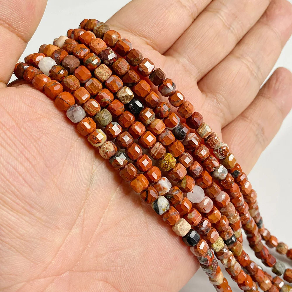 Red Faceted Square Shape Stone Bead Natural Jasper Cube Loose Spacer Beads For Jewelry Making DIY Accessories Supplies 15"