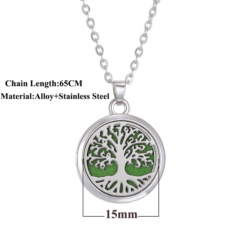 Tree of Life Aromatherapy Necklace Perfume Essential Oil Diffuser Alloy Stainless Steel  Locket Pendant Aroma Diffuser Necklace - Madeinsea©