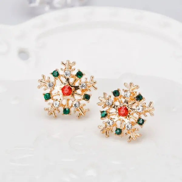 Exquisite Zircon Snowflake Stud Earrings for Women Shiny Rhinestone Crystal Flowers Earring Girl Party Christmas Jewelry Gifts