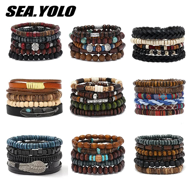Wholesale Best-selling Multi-layer Buddha Bead Beaded Bracelets Men's Retro Style Multi-layer Elastic Thread Adjustable Wooden