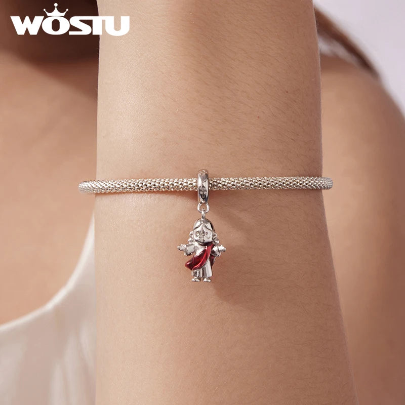 WOSTU 925 Sterling Silver Religious Jesus Charm Pendant DIY Jewelry Making Gift Fit Necklace for Baby Baptism First Communion