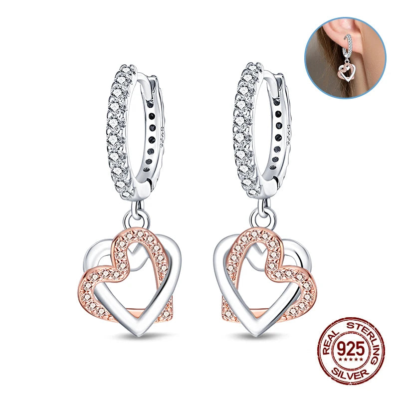 New Original 925 Sterling Silver Hoop Earrings Rose Gold Color Zircon Studs Earring For Women Luxury Wedding Engagement Gift