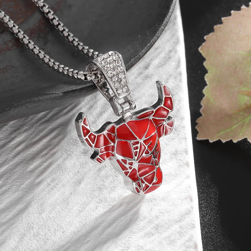 Retro Punk Nordic Bull Head Pendant Necklace for Men Classic Animal Personality Jewelry