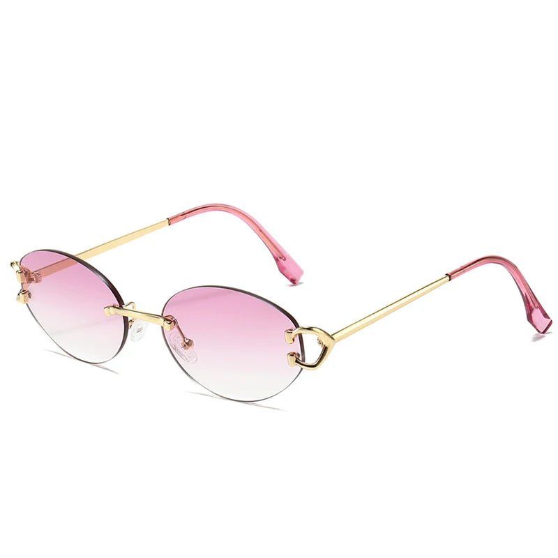 Lunettes de soleil ovales de marque de luxe pour hommes, petites lunettes de soleil carrées en métal sans monture pour femmes, verres dégradés, lunettes d'extérieur UV400