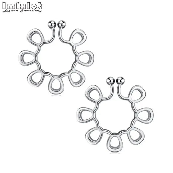 2pcs Stianless Steel Flower Heart Nipple Rings Fake Piercing Jewelry Women Sexy Nail Clips Nipple Clamps Pierced Body Jewelry