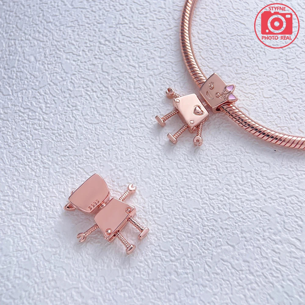 925 Sterling Silver Real Rose Gold Pink Octopus Summer Turtle Heart Dangle Charm Fit Original Bracelet Necklaces Bracelet Girl
