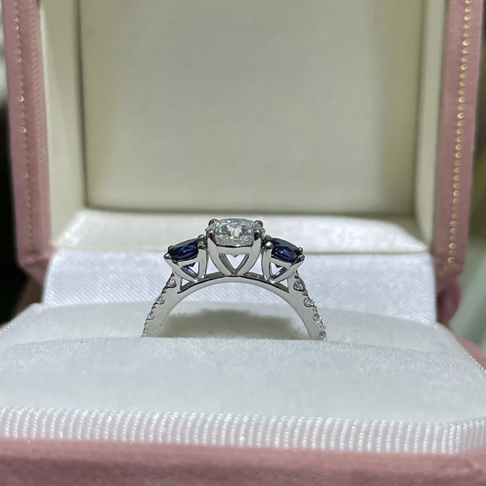 Serenity Lab Cultured Sapphires Diamond Row Rings Women Gift Solid 925 Silver 1.25ct D Color Moissanite Rings Plated 18K Jewelry - Madeinsea©