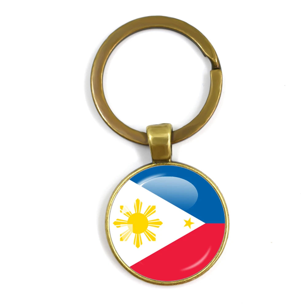 France,Poland,PuertoRico,Montenegro,Yugoslavia,Angola,Philippines,Japan,Senegal Glass Cabochon National Flag Keychain Keyholder