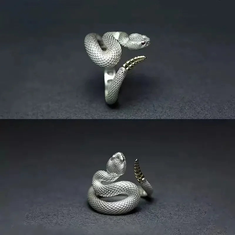 Vintage Gothic Rattlesnake Adjustable Ring for Men and Women Punk Dark Style Trendy Design Couple Rings Jewelry Accessories