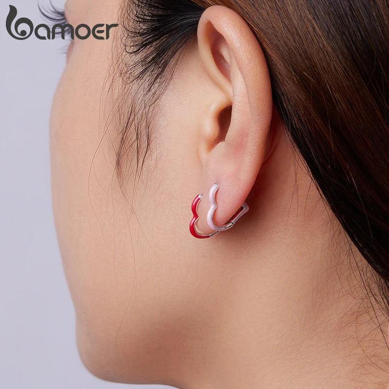 BAMOER 925 Sterling Silber Regenbogen Herz Creolen, leuchtende Farben, Piercing-Ohrringe, süßes Geschenk für Frauen, Teenager und Mädchen