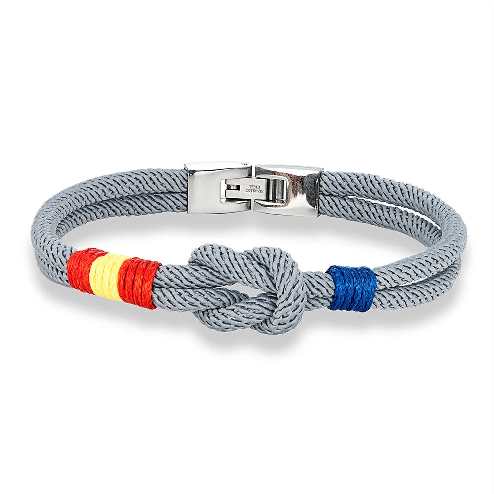 MKENDN Fashion Men Women Spain Flag Double Strand Nautical Rope Bracelet Stainless Steel Buckle Lucky Patriotic Couple Gifts