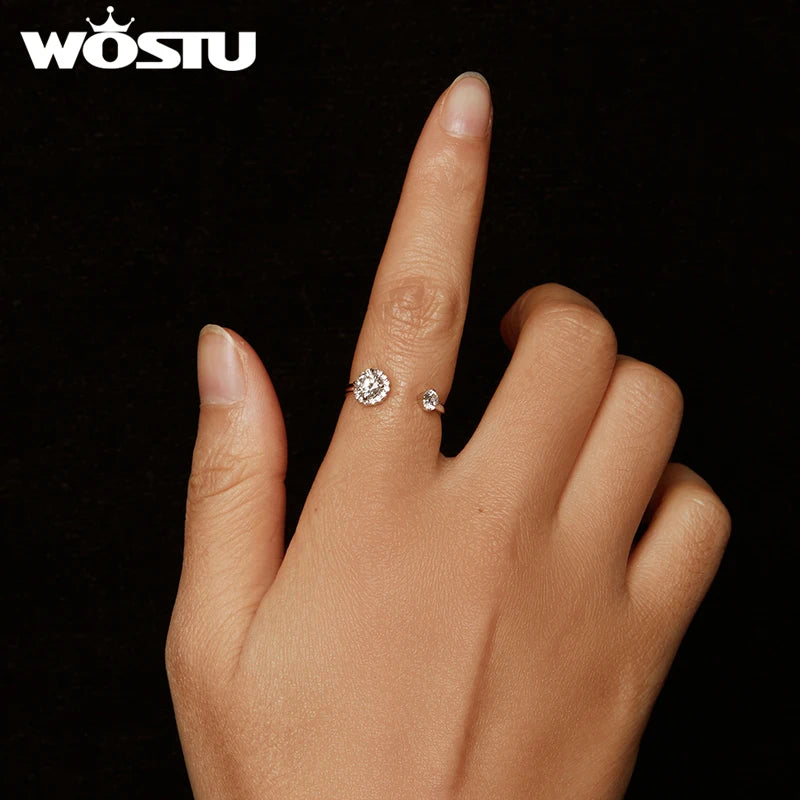 WOSTU Engagement Moissanite Opening Ring For Women s925 Silver Diamond Cut Flower Adjustable Promise Rings Girl Party Fine Gift
