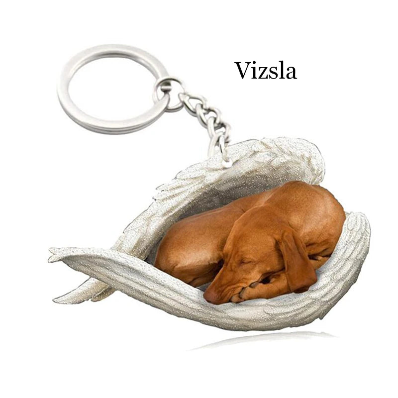 100 Style Cut Dog Sleeping Angel Pendant Bag Keychain Car Keychain Keyring Animal Pet Jewelry Boyfriend Girls Gift Accessories