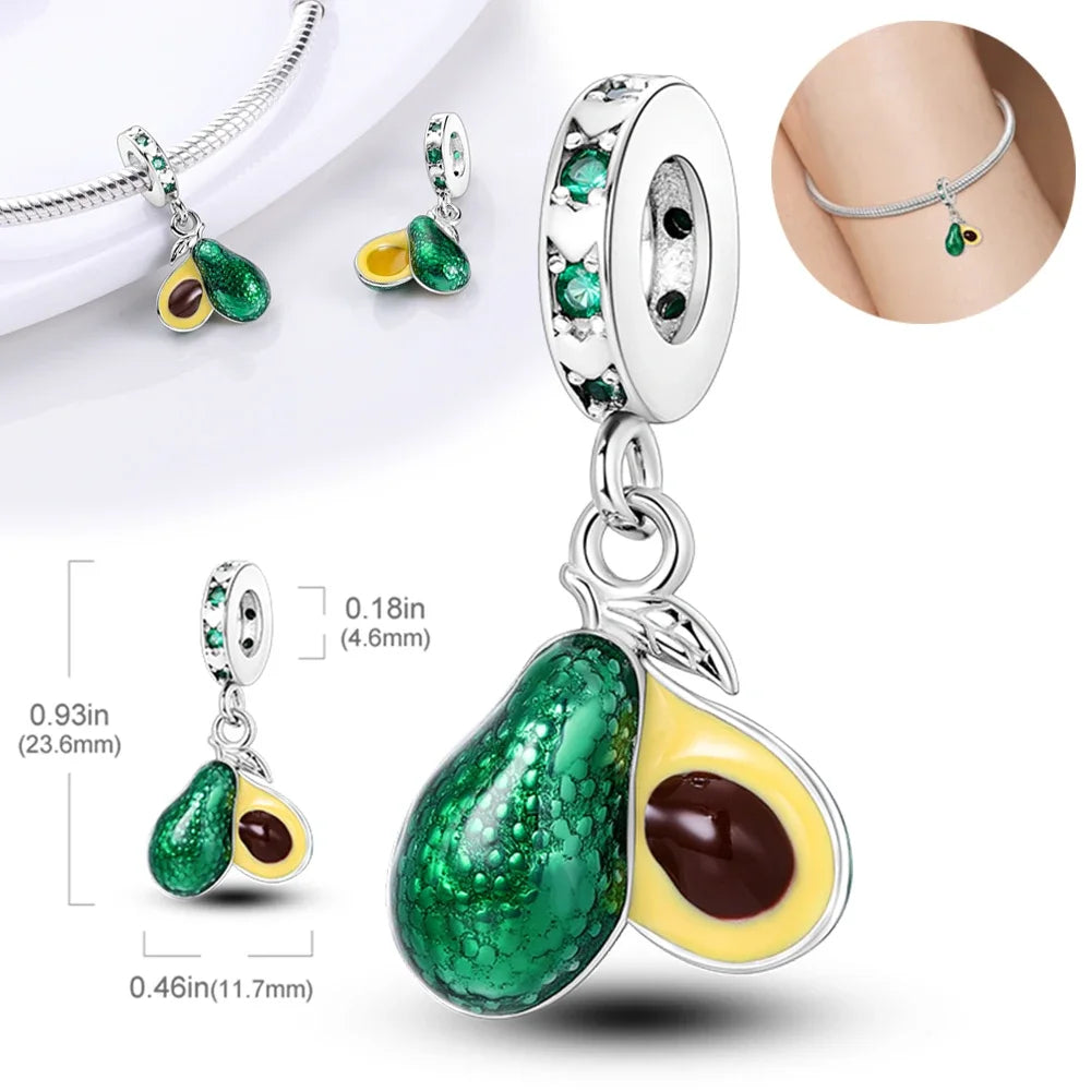 925 Sterling Silver Health Avocado Banana Tomato Charm Pendant Fit Charm Original Bracelet Made for Women Jewelry Making