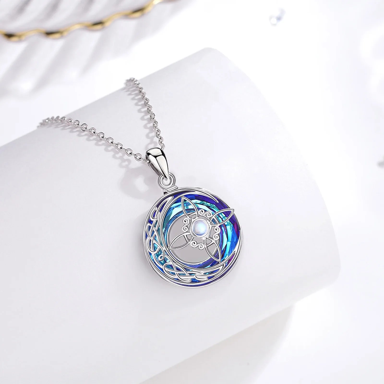 Eudora 925 Sterling Silver Witches Knot Adjustable Ring & Necklace & Bracelet Austrian Crystal Wicca Amulet Jewelry Set Gift