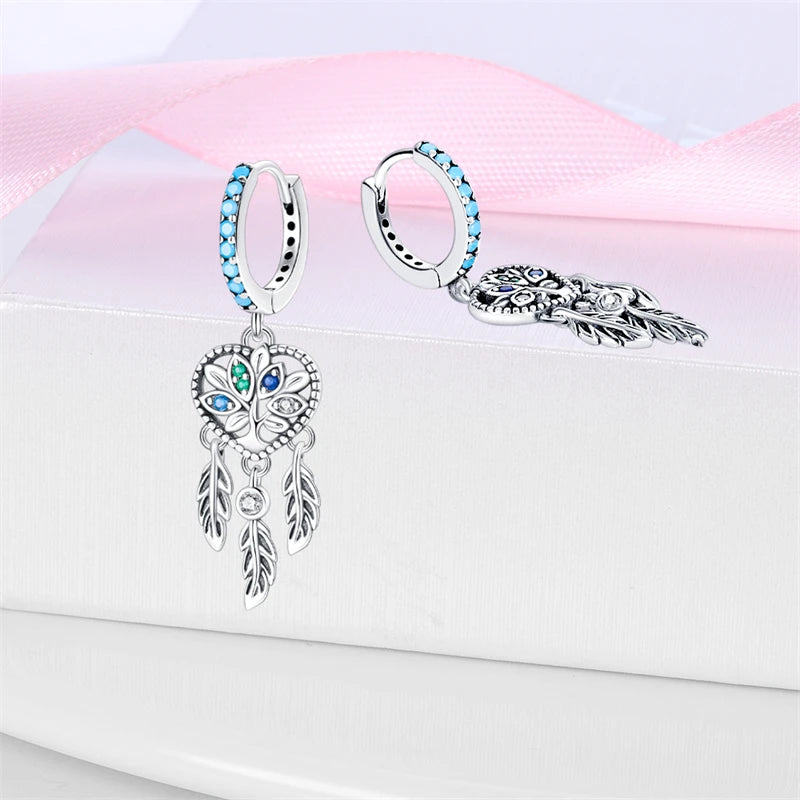 New 925 Silver Plated Shiny Dream Catcher Feather Earrings For Women Exquisite Butterfly Earrings Fashion Birthday Jewelry