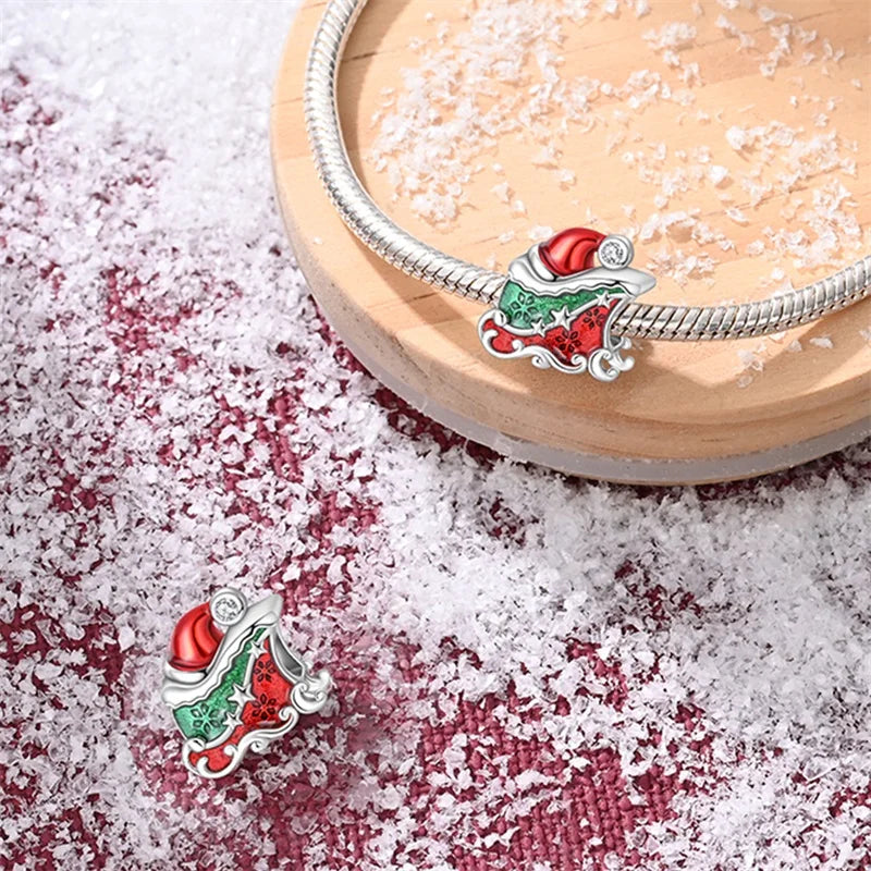New 925 Silver Santa Claus Elk Socks Christmas Charms Beads Fit 3mm 925 Original Bracelets DIY Party Jewelry Festival Gifts