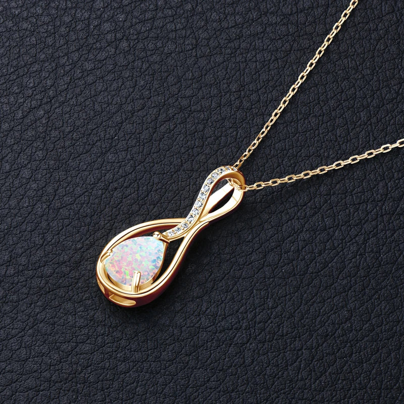 925 Sterling Silver Fashion Zircon Necklace 10x7mm Water Drop White Opal Ladies Pendant Necklace for Women Elegant Gemstone Gift