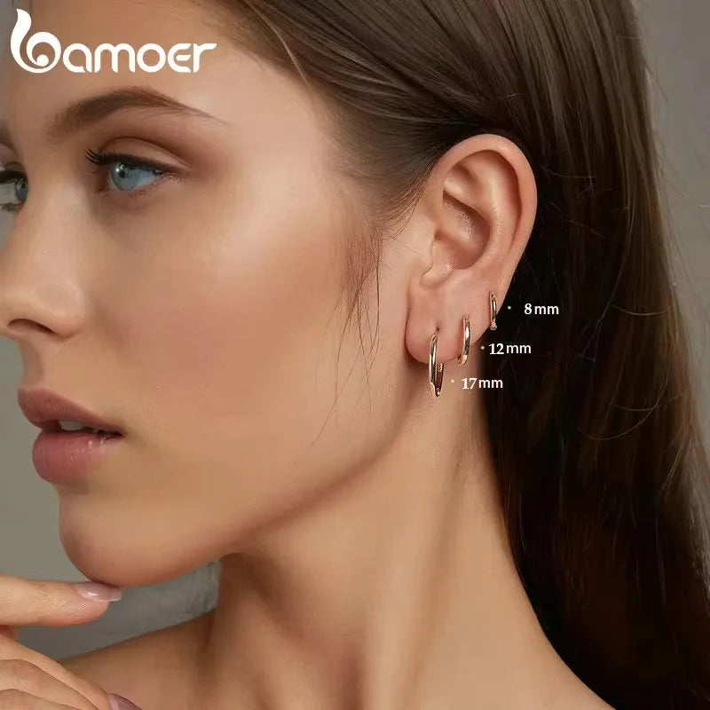 BAMOER Gold Hoop Earrings for Women, 925 Sterling Silver Minimalist Huggie Hoops Cartilage Piercing Earrings Ear Cuff for Women