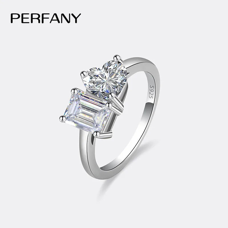 PERFANY 2CT Heart-Shaped Moissanite Women's Ring S925 Pure Silver Emerald/Radiation Cutting Laboratory Diamond Wedding Jewelry - Madeinsea©