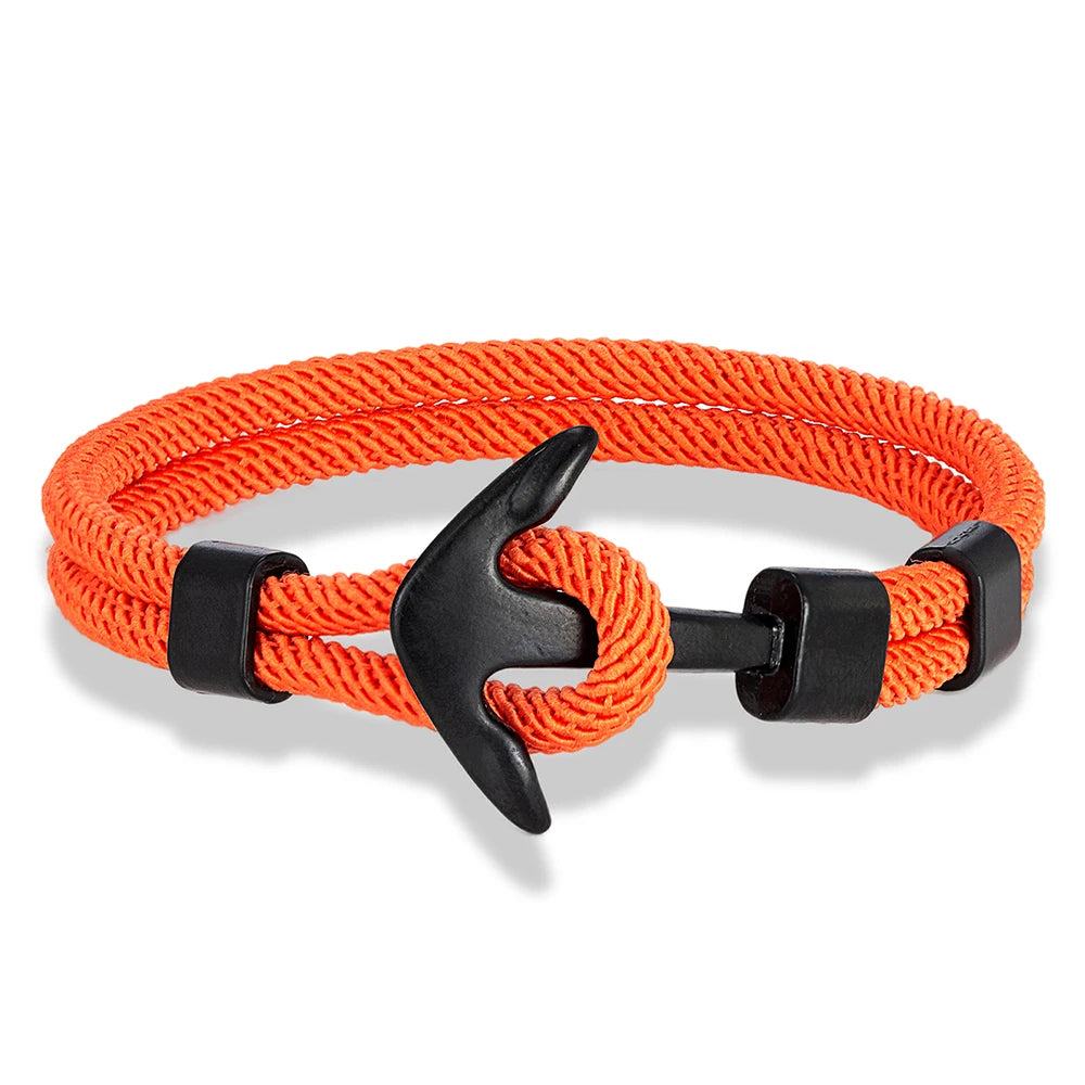 MKENDN Anker-Armbänder für Herren, doppelsträngiges nautisches Überlebensseil-Armband für Damen, schwarze Sportschnalle, wasserdichter Schmuck