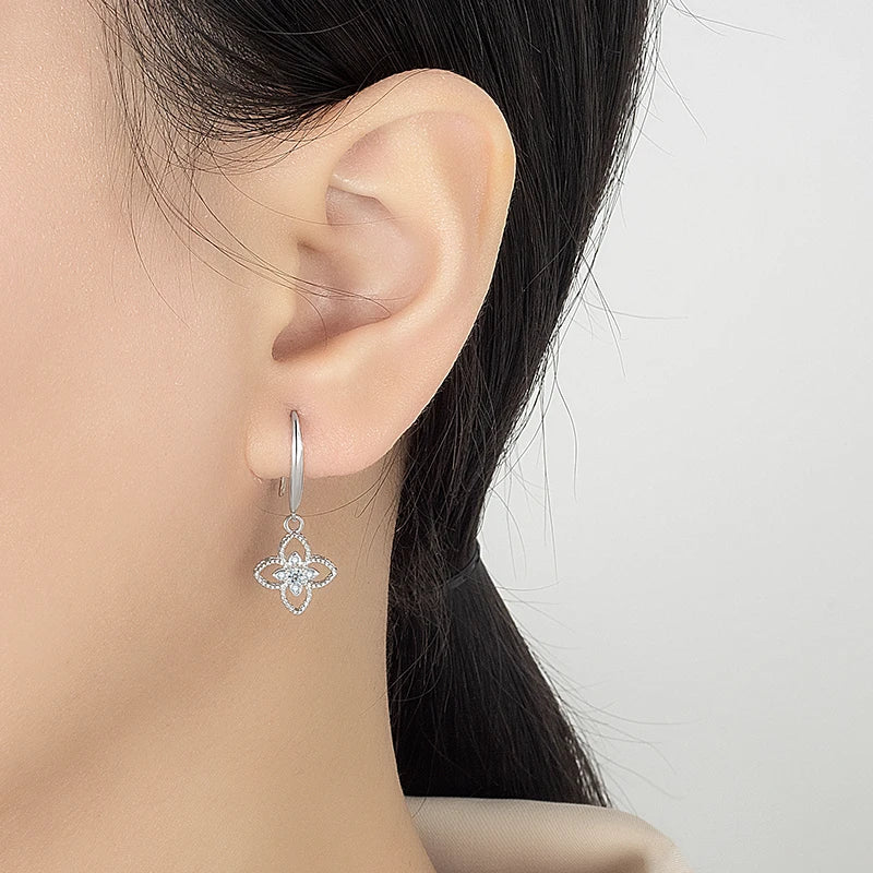 PERFANY 0.08CT Moissanite Clover Drop Earring Women S925 Pure Silver Laboratory Cultivate Diamond Fashion Wedding Jewelry ﻿ - Madeinsea©